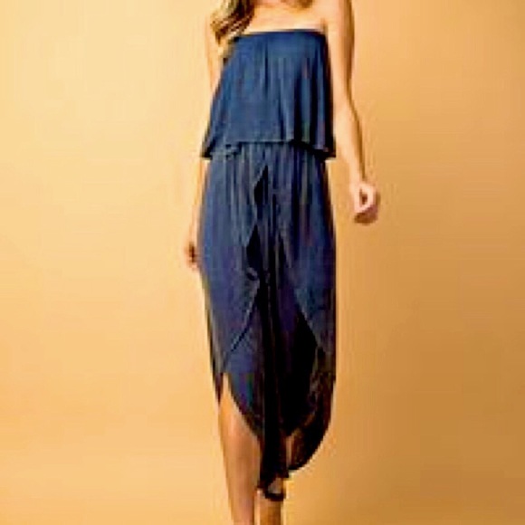 INDIGO MINERAL WASHED RUFFLE JUMPSUIT - Picture 3 of 5